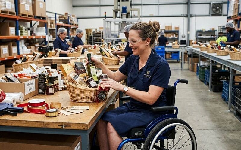 Préparation d'un coffret gourmand dans une EA